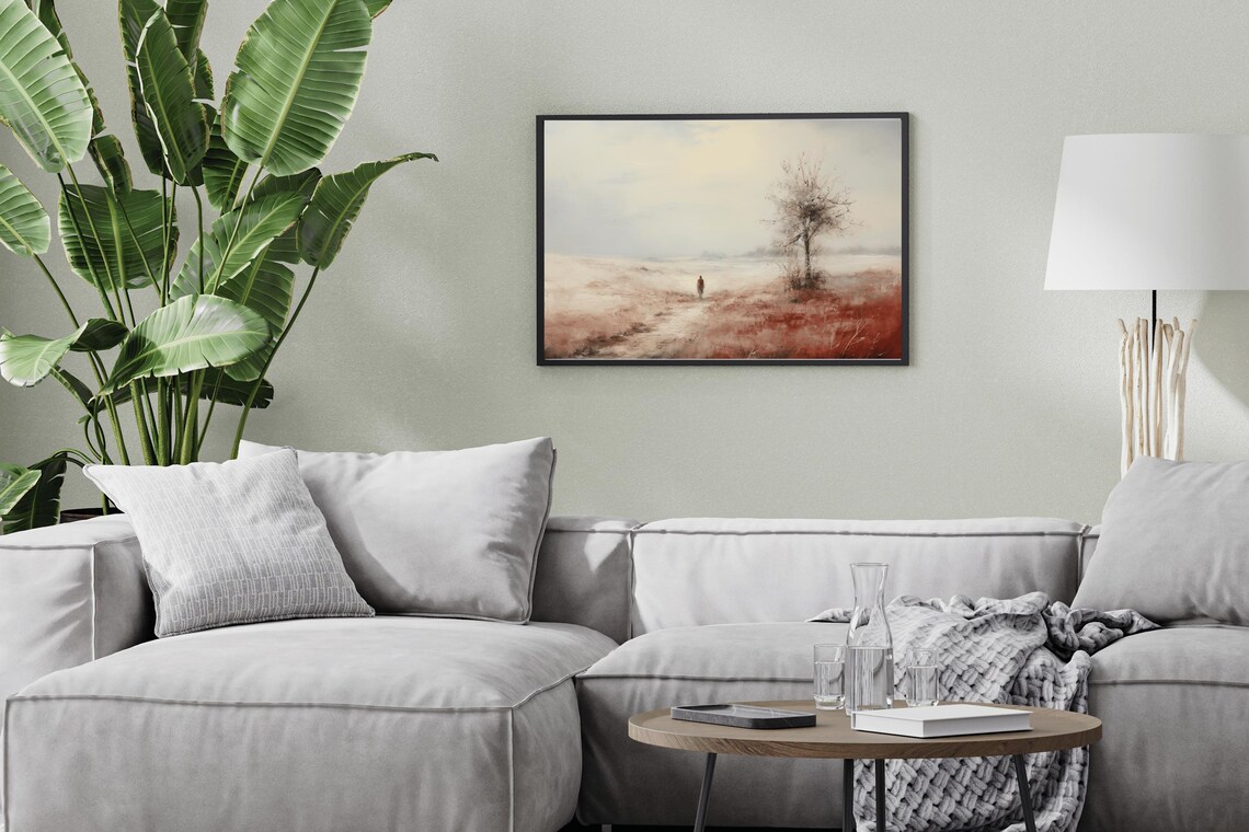 Winter Snow Field Lone Walker Vintage Oil Painting Landscape Poster - Image 3