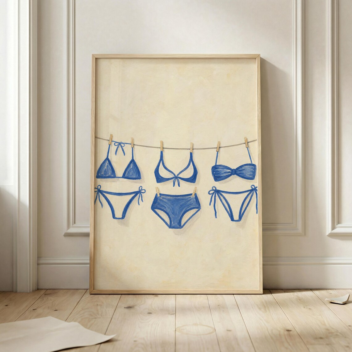 Blue Bikini Coastal Bathroom Poster, Beach House Decor