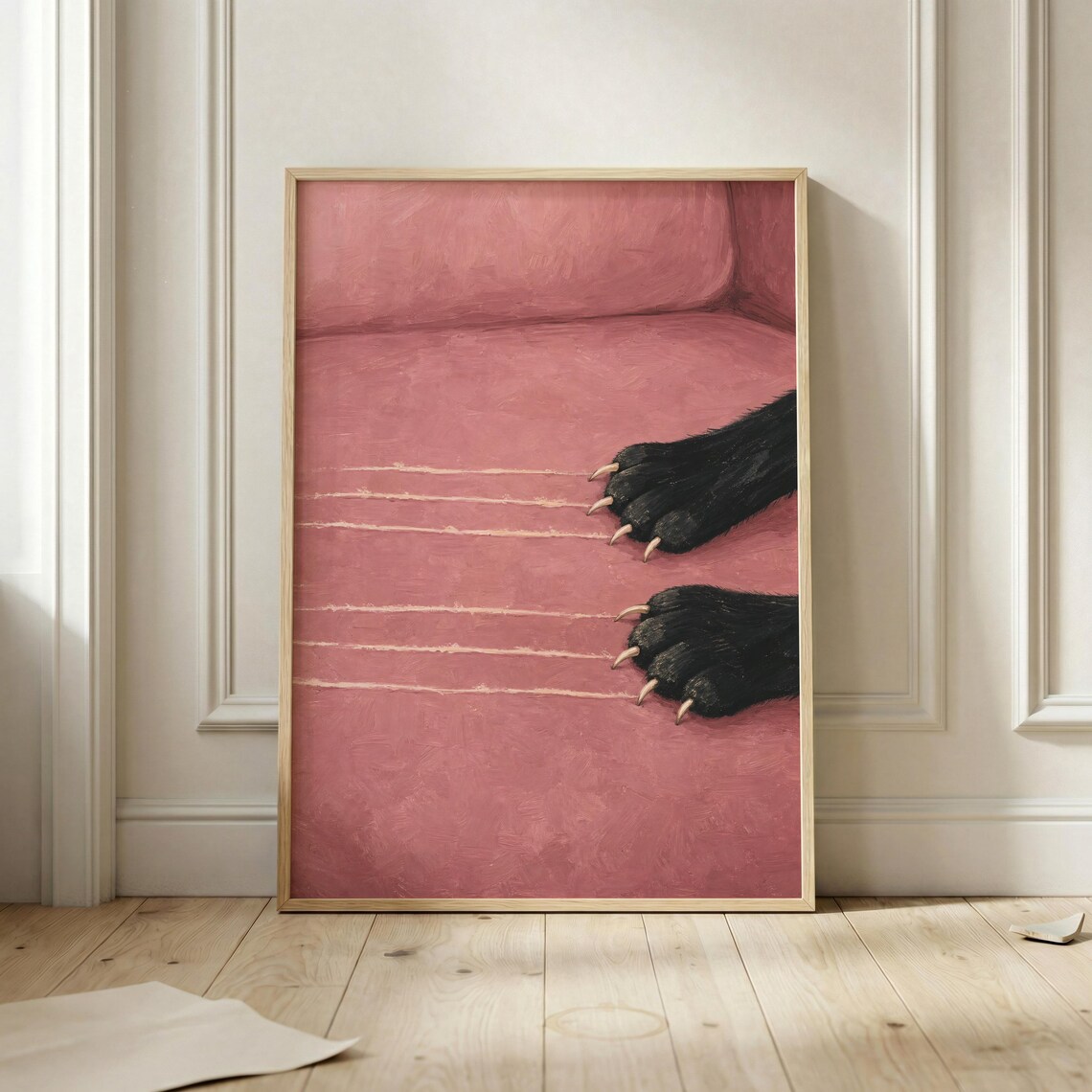 Black Cat Claw Scratch Poster, Minimal Pet Art