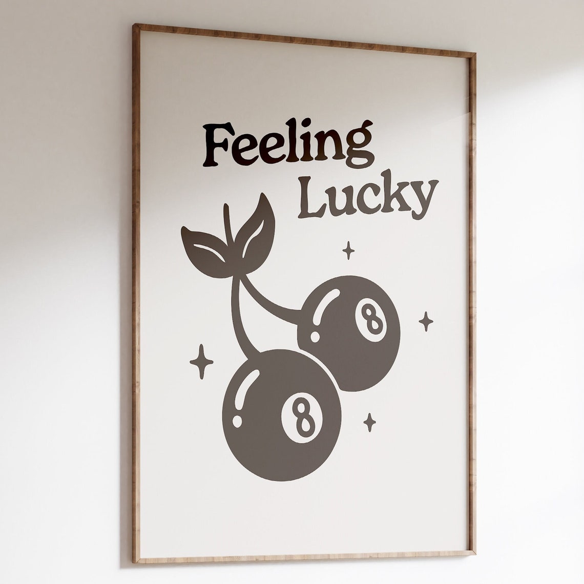 Feeling Lucky Retro 8 Ball Cherries Minimalist Quote Wall Poster