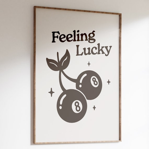 Feeling Lucky Retro Print 8 Ball Cherries Poster Vintage Groovy Wall Art Trendy Home Decor Retro Printable Art Casino Vibes Art Print
