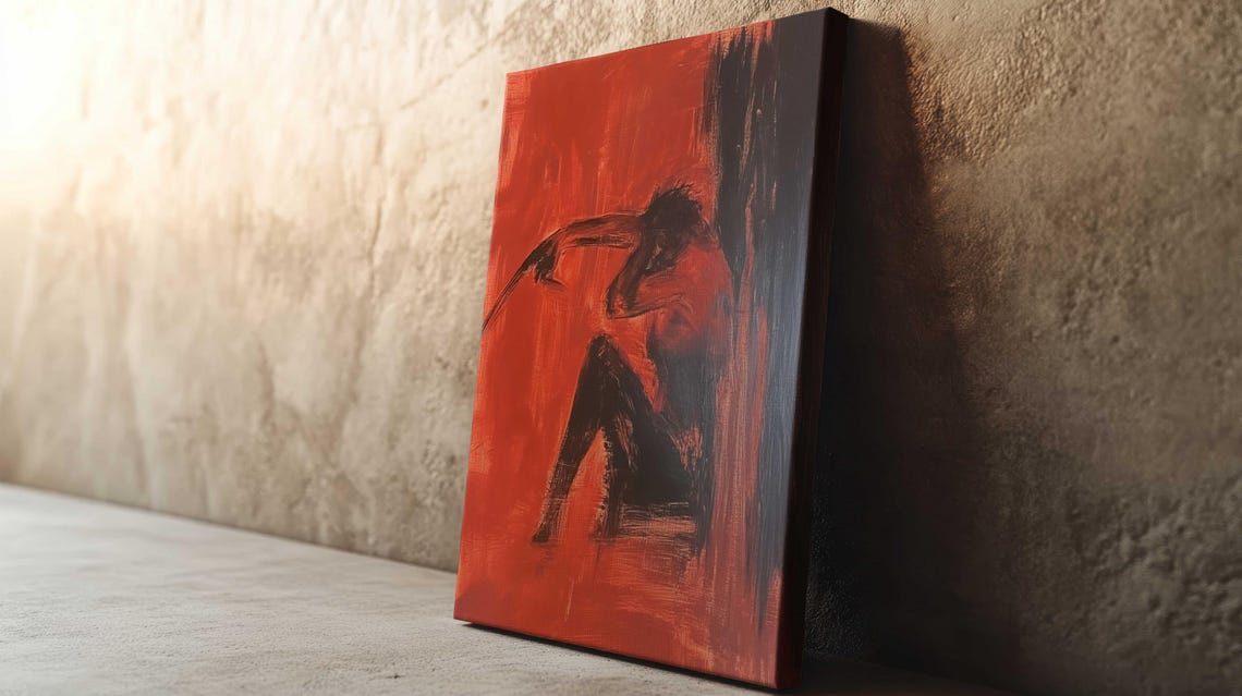 Dramatic Red Expressionist Seated Nude Figure Dark Bold Art Poster - Image 3