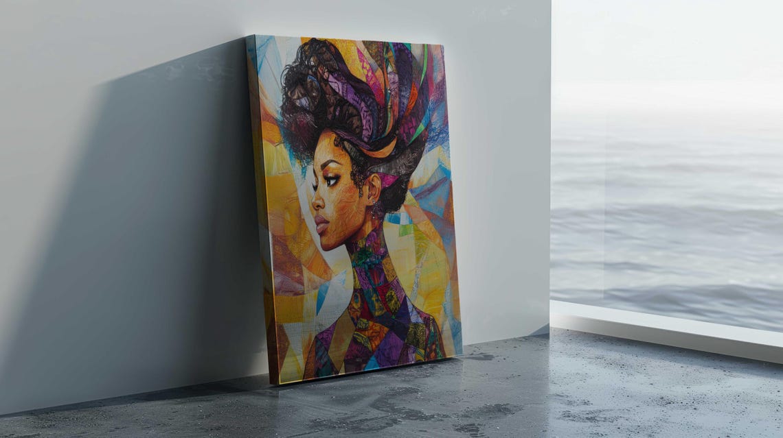 Black Woman Cubist Portrait Geometric Colorful Headwrap Art Poster - Image 4