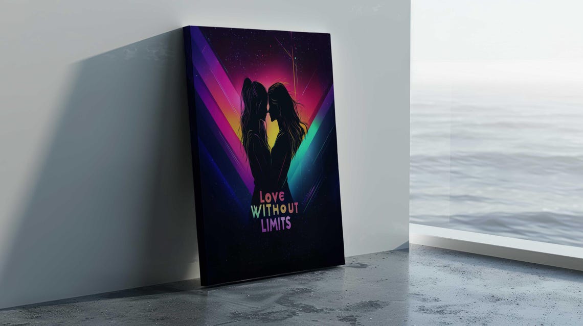 Love Without Limits Rainbow Silhouette Couple Neon Wall Poster - Image 2