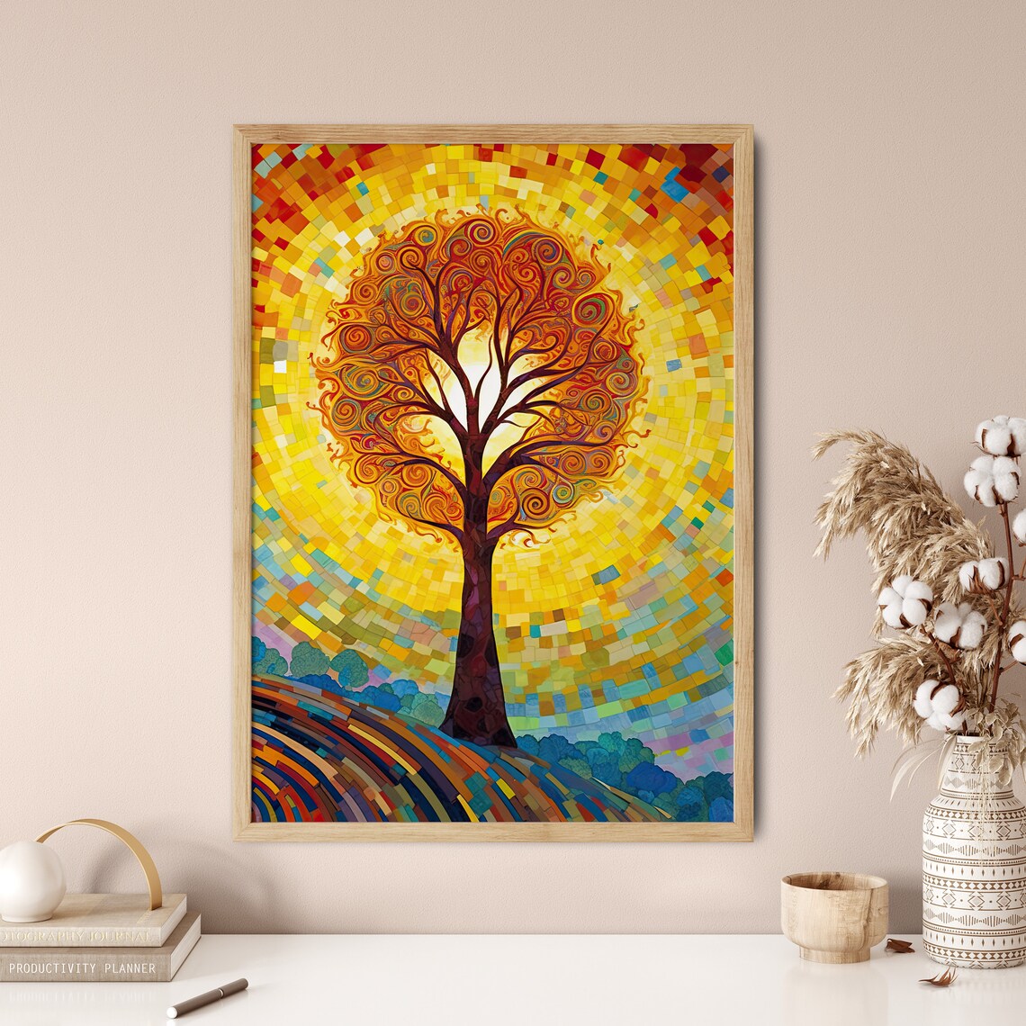 Swirling Tree of Life Mosaic Golden Sun Art Deco Style Poster - Image 5