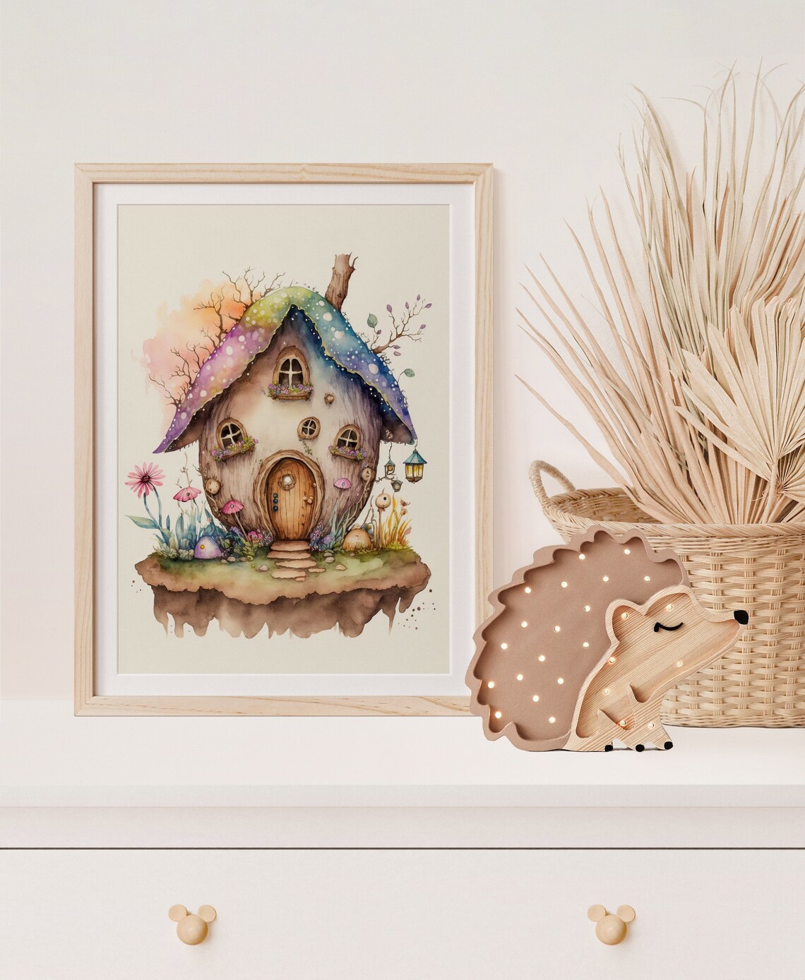 Fairy Acorn Cottage Rainbow Roof Floating Island Decor Art Poster - Image 5