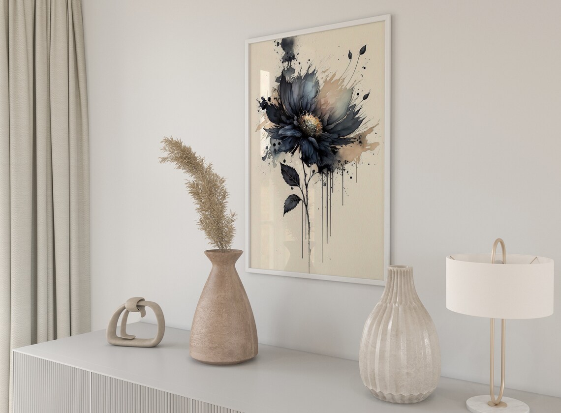 Dark Gothic Black Flower Abstract Watercolour Ink Drip Art Poster - Image 5