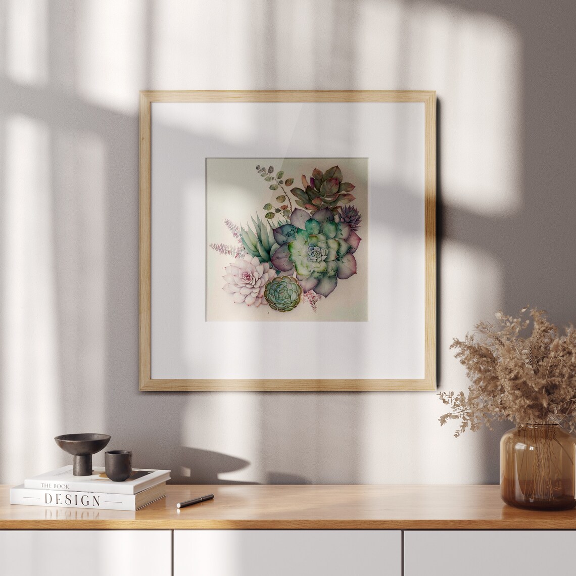 Colorful Watercolor Succulents Arrangement On Cream Art Poster - Image 2