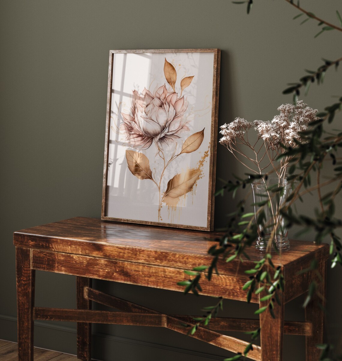 Rose Gold Botanical Flower Blush Pink Elegant Line Art Poster - Image 4