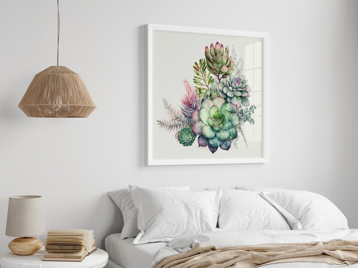 Fresh Green And Pink Watercolor Succulents Botanical Art Poster - Image 4