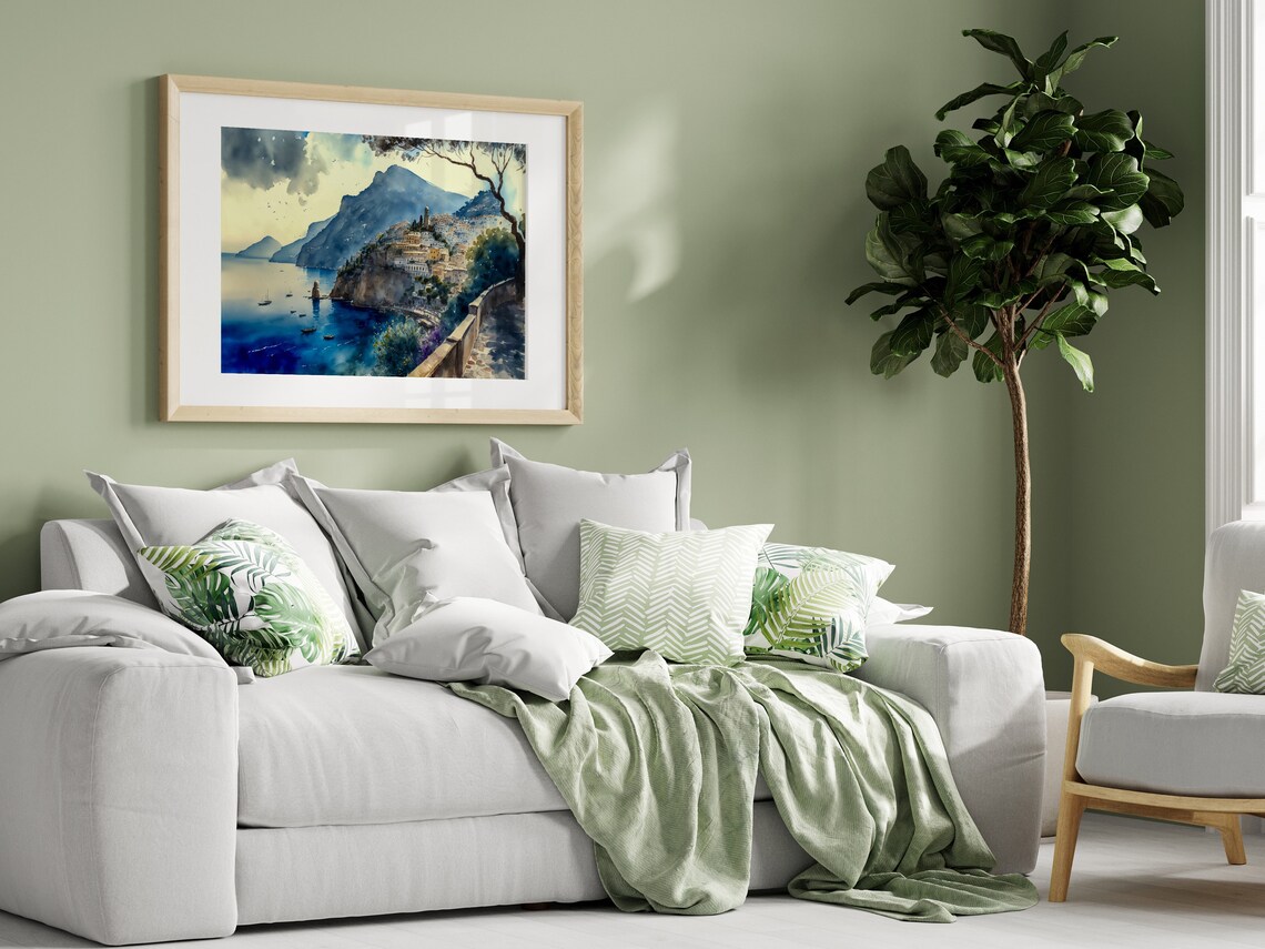 Amalfi Coast Cliffside Town Watercolor Italian Travel Wall Art - Image 4
