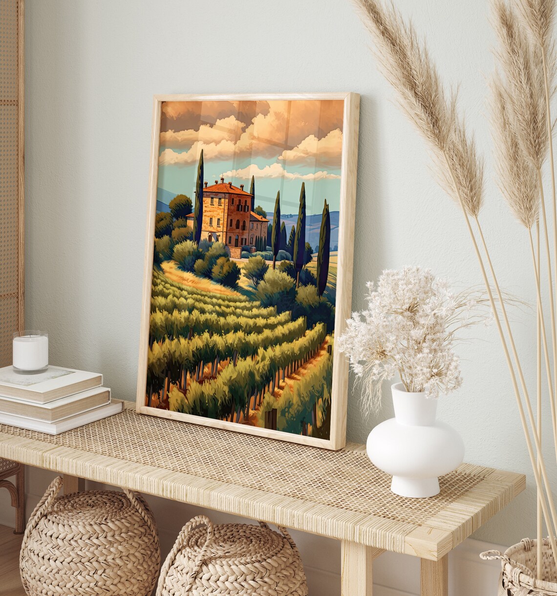 Tuscan Vineyard Villa Sunset Cypress Trees Golden Landscape Poster - Image 4