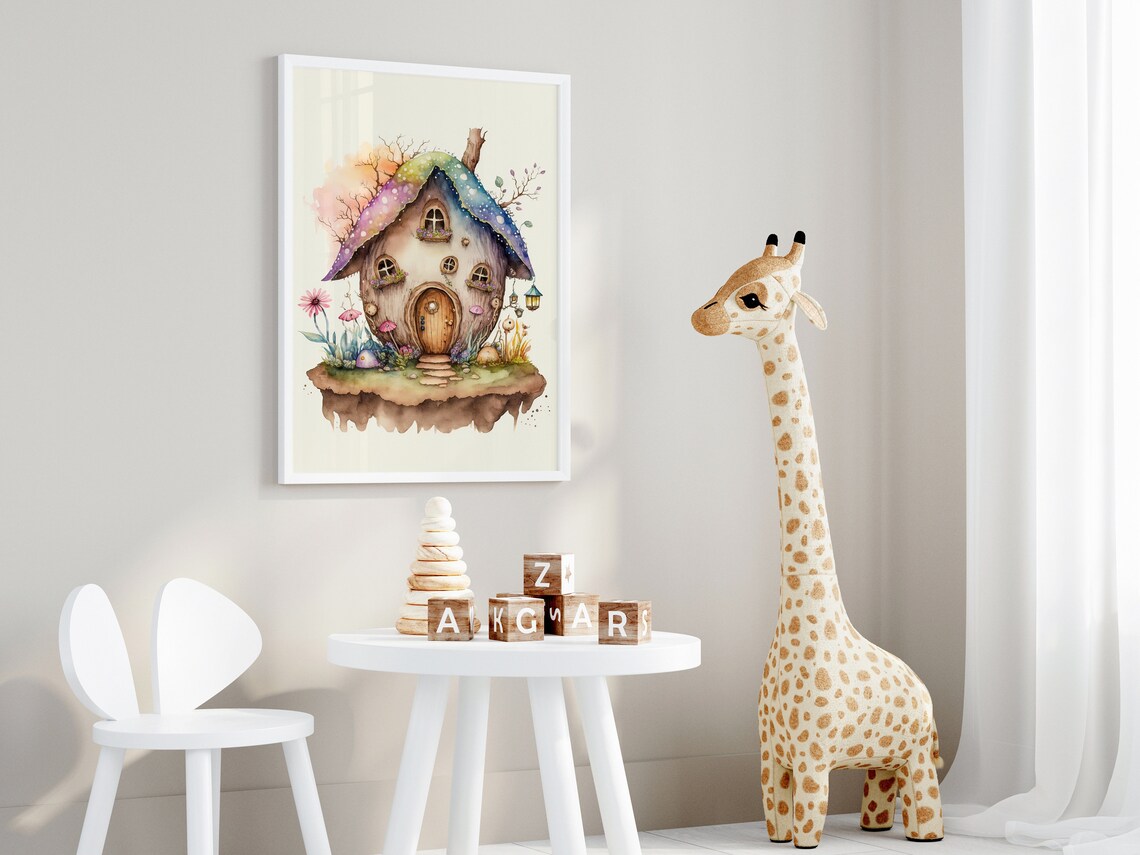 Fairy Acorn Cottage Rainbow Roof Floating Island Decor Art Poster - Image 4