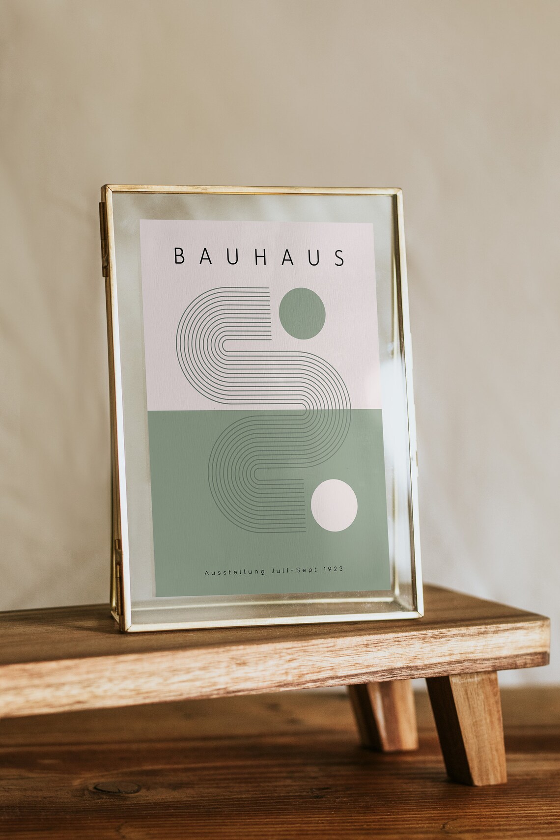Bauhaus Geometric Sage Green Poster, Mid-Century - Image 2