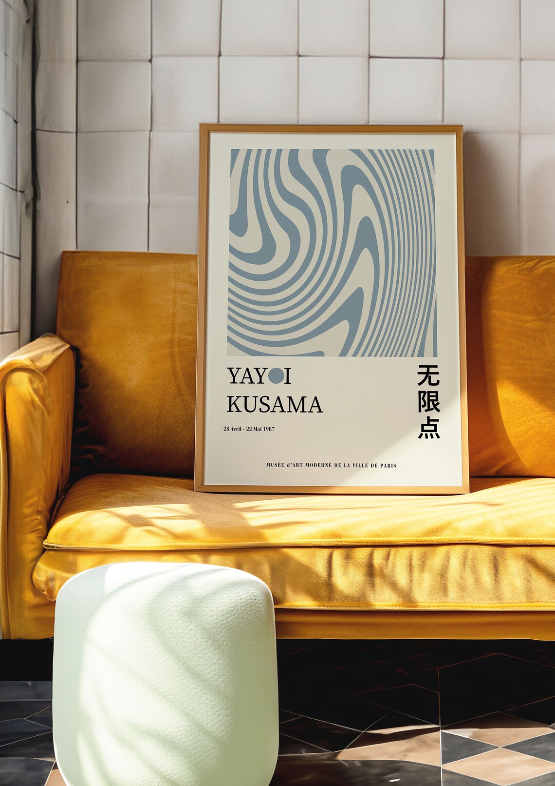 Yayoi Kusama Dusty Blue Wavy Line Swirl 1987 Paris Exhibition Poster - Image 3