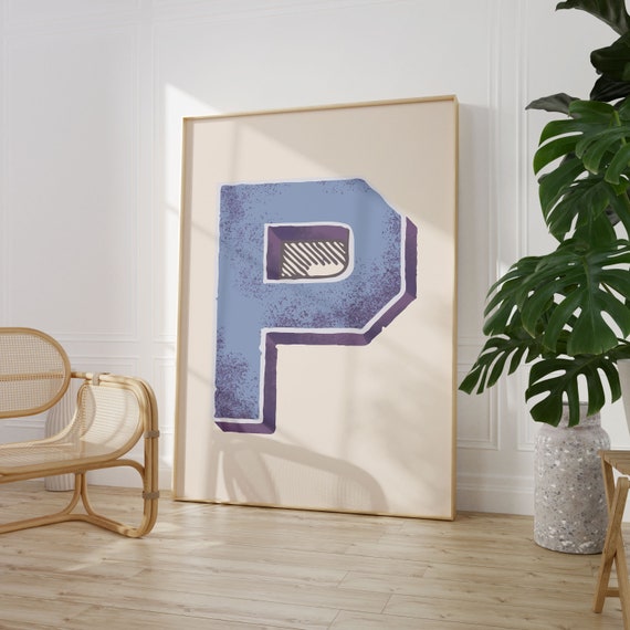 Vintage Initial Print Single Letter Alphabet Poster P Poster Eclectic Home Typography Decor Nursery Room Decor