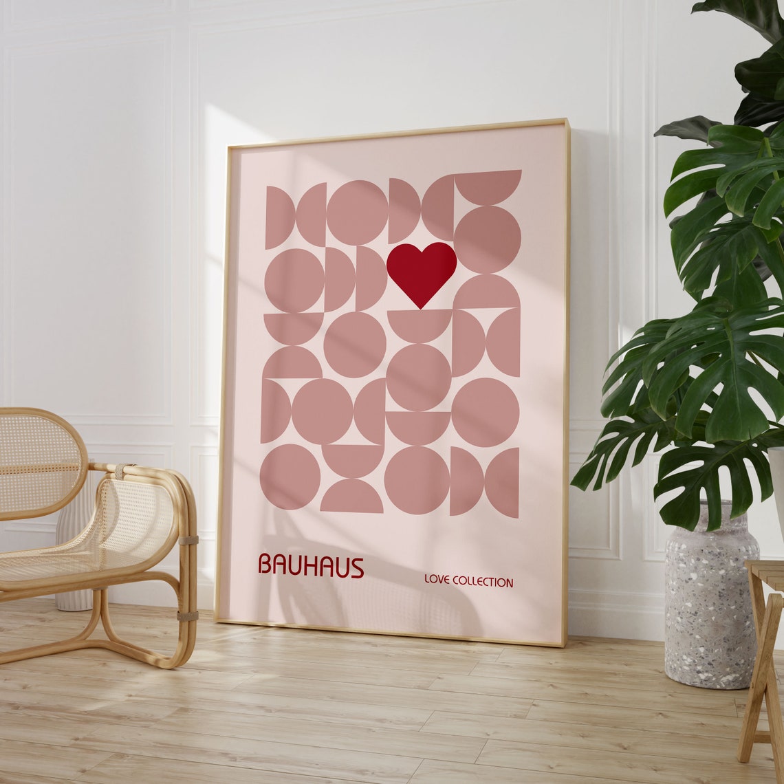 Blush Pink Geometric Circle Heart Bauhaus Love Collection Poster
