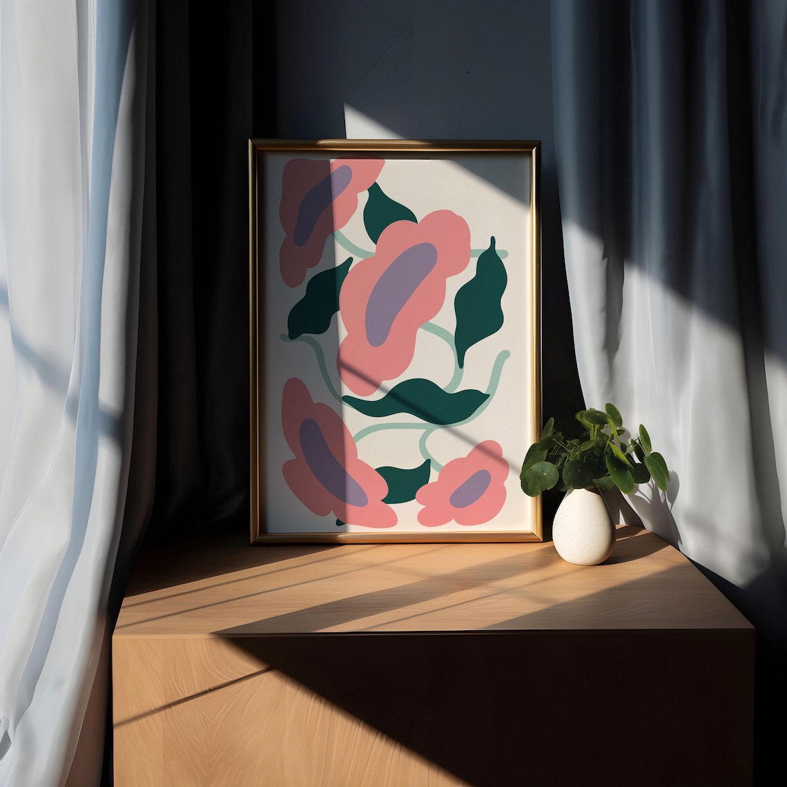 Matisse Style Pink Lilac Blooms Dark Green Leaves Floral Poster - Image 5
