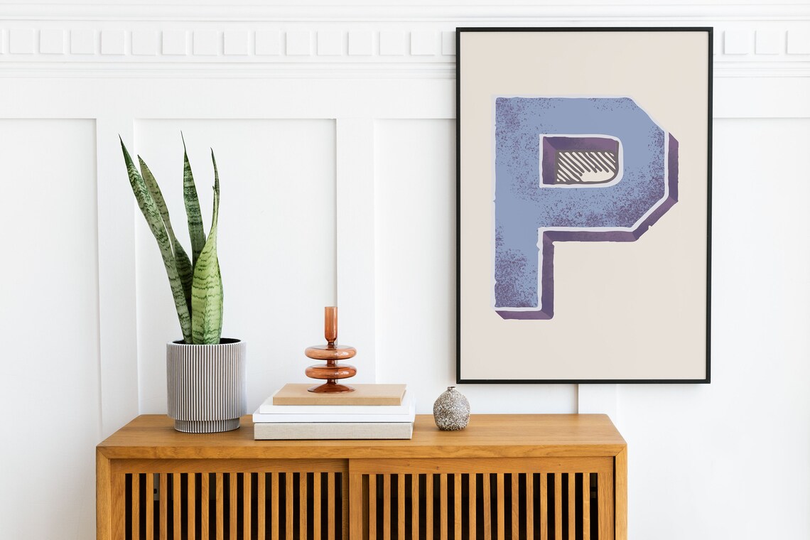 Letter P Cornflower Blue Purple Varsity Alphabet Typography Room Decor Poster - Image 5