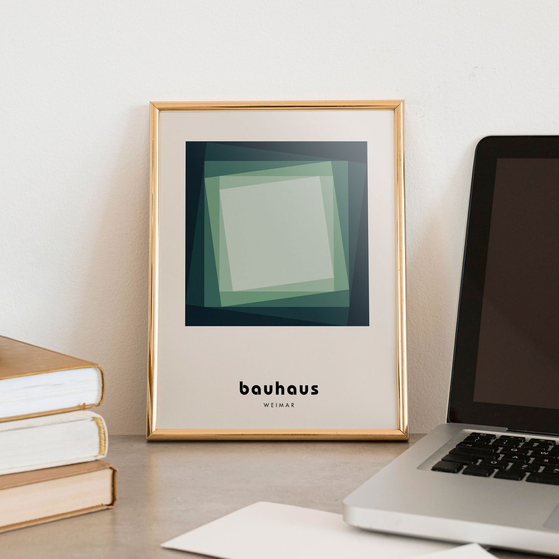 Deep Forest Green Layered Square Bauhaus Weimar Mid Century Poster - Image 3