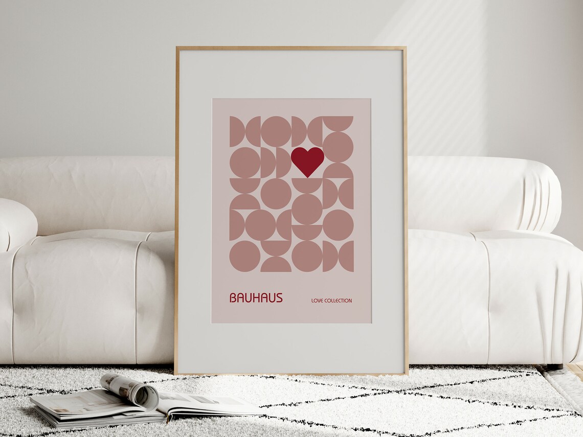 Blush Pink Geometric Circle Heart Bauhaus Love Collection Poster - Image 3