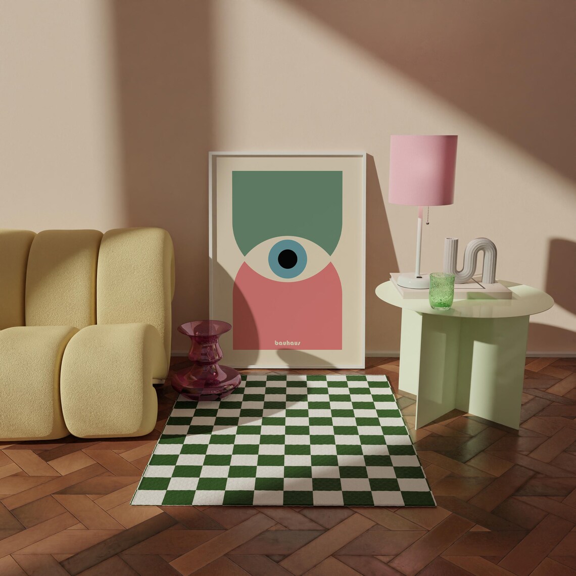 Bauhaus Green Pink Geometric Eye Abstract Modern Decor Poster - Image 4