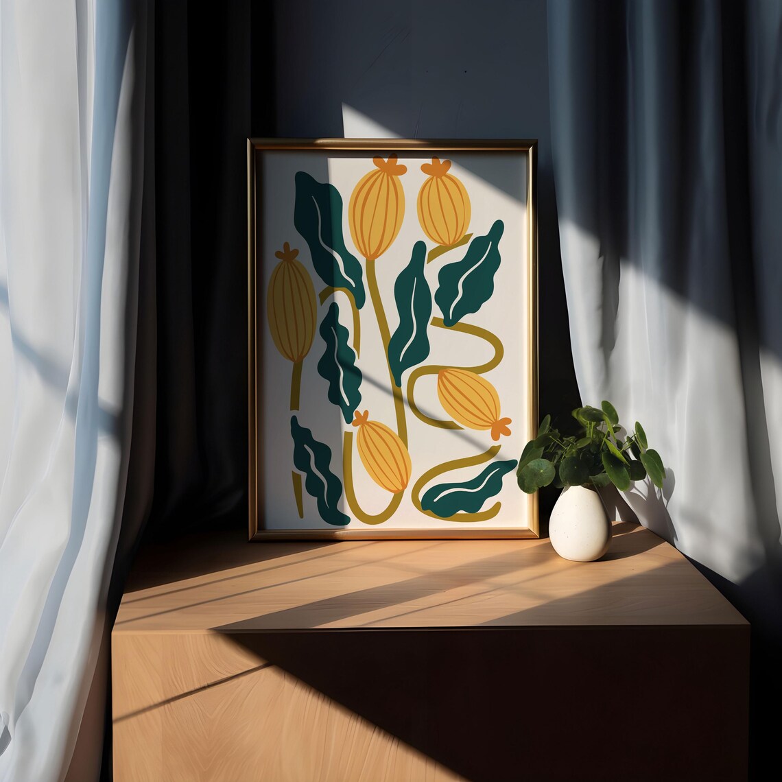 Matisse Style Golden Buds and Dark Teal Leaves Botanical Poster - Image 5