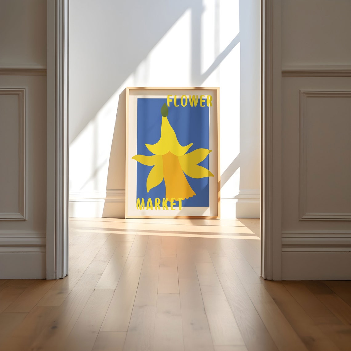Blue Flower Market Pop Art Poster with Yellow Daffodil Design - Image 5
