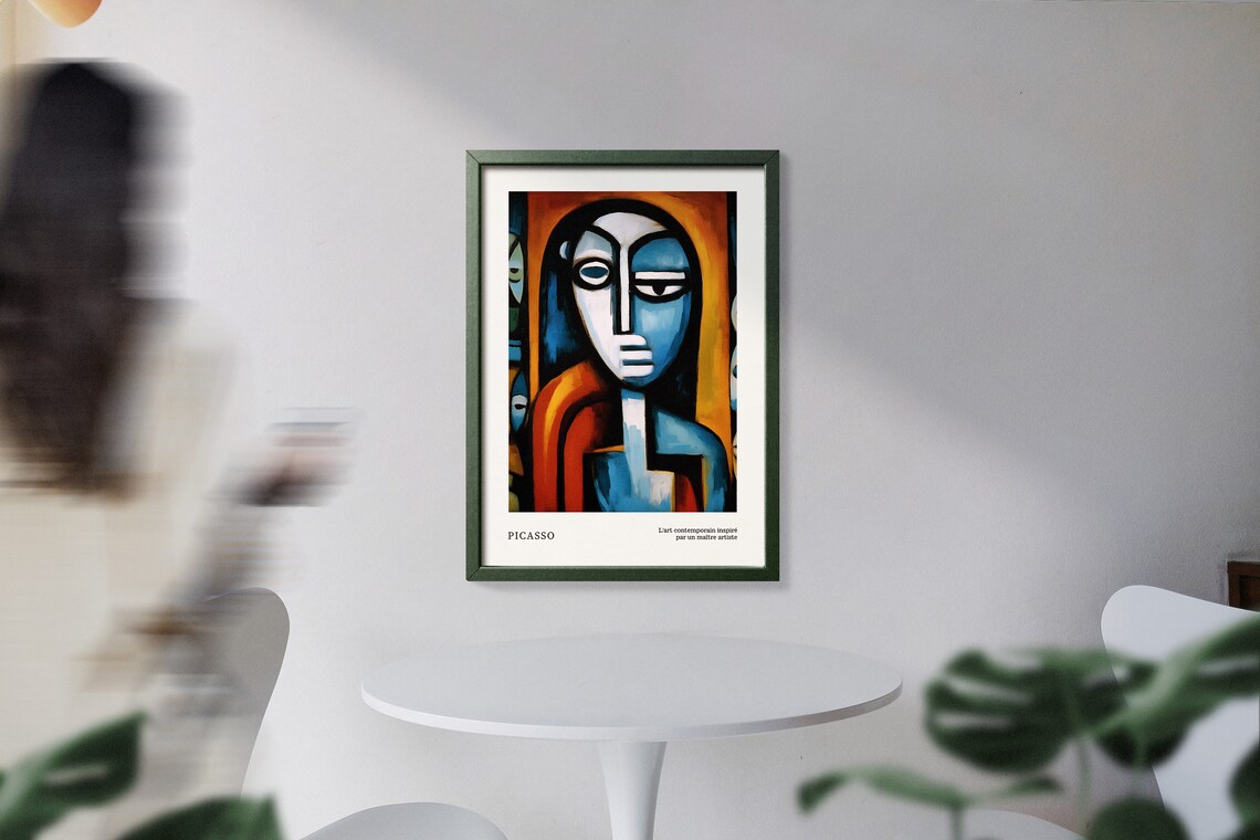 Blue Fragmented Cubist Woman Face in Modernist Picasso Style Poster - Image 3