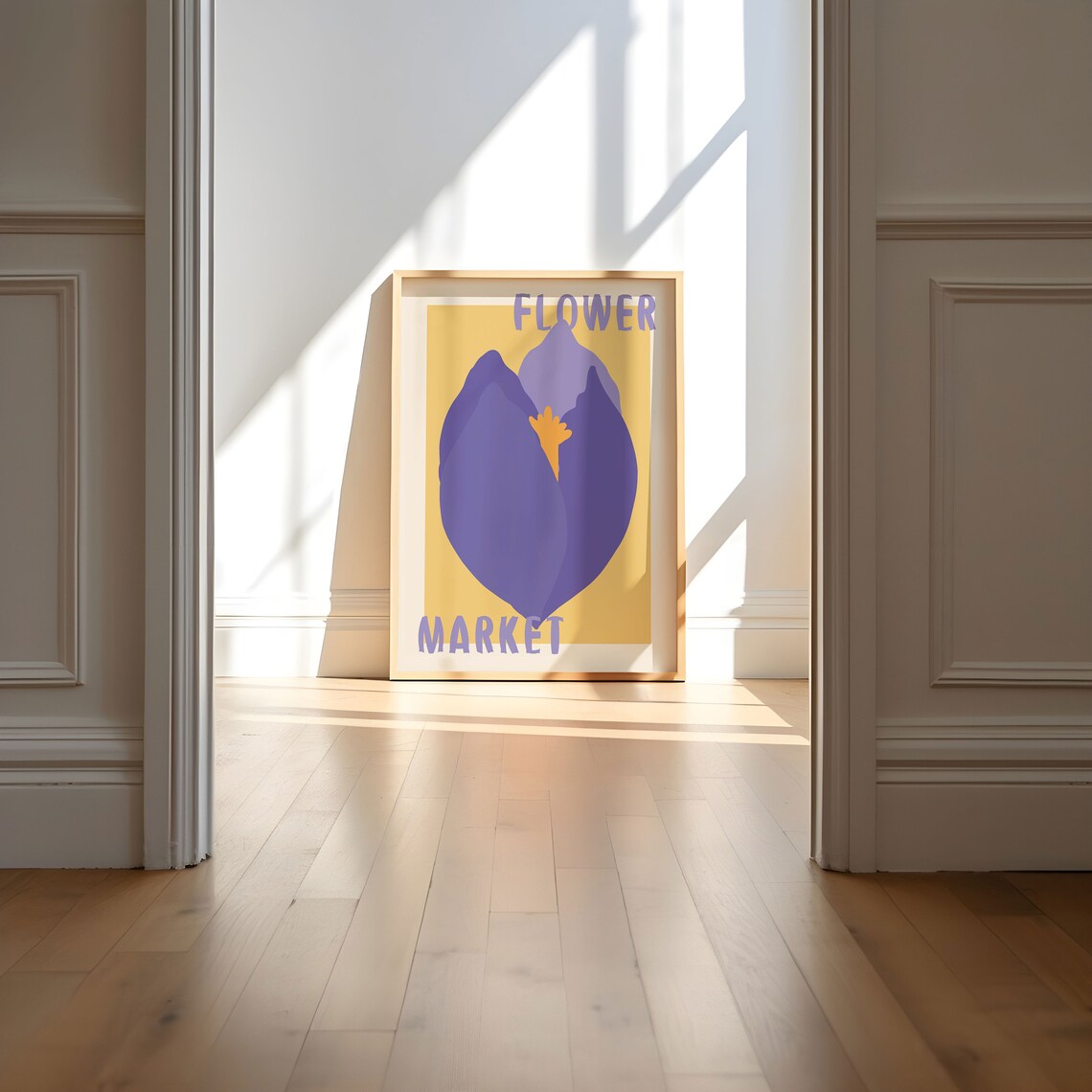 Purple Iris Blossom on Yellow Retro Flower Market Art Poster - Image 3