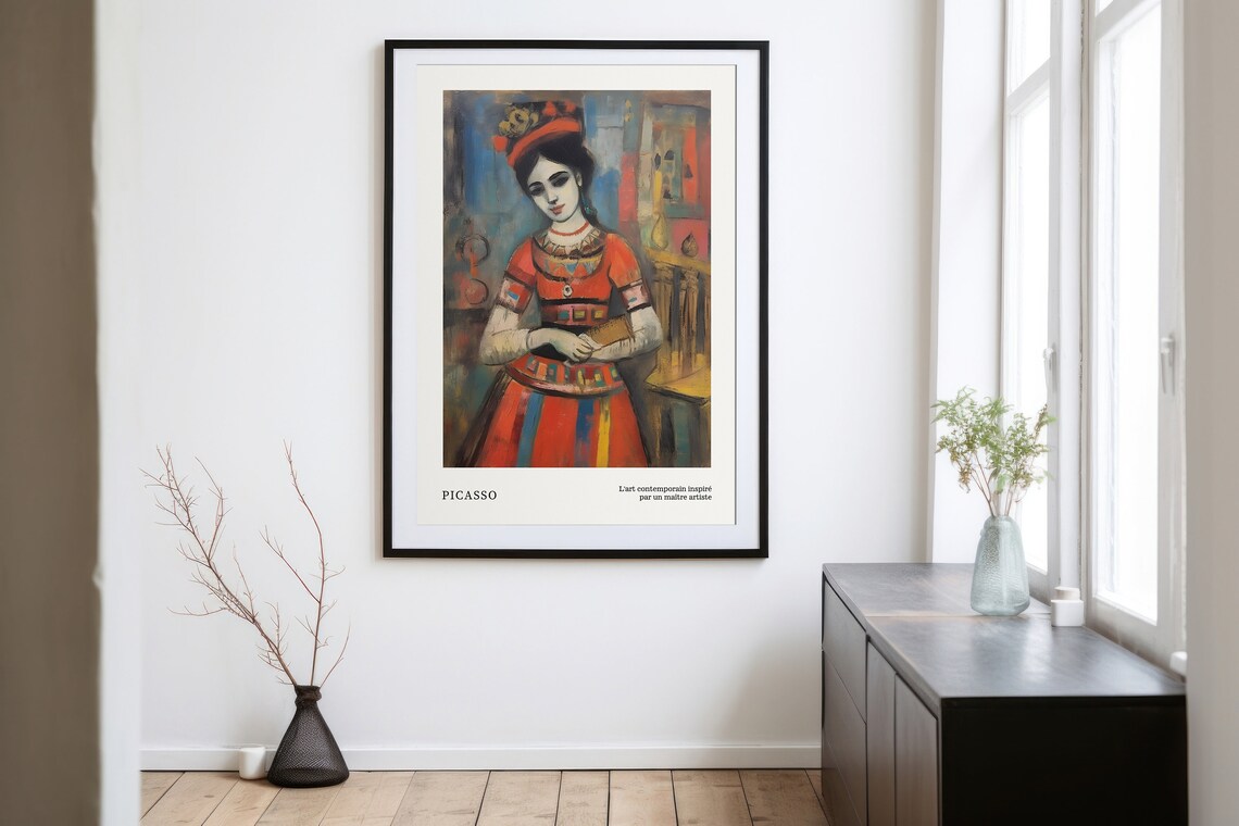 Woman in Ornate Red Dress Modernist Picasso Style Portrait Poster - Image 2