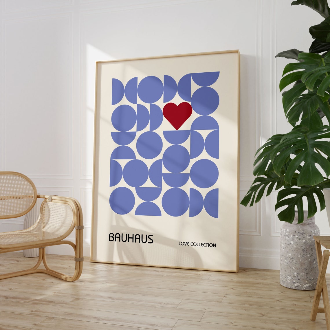 Lilac Blue Geometric Circle Heart Bauhaus Love Collection Poster