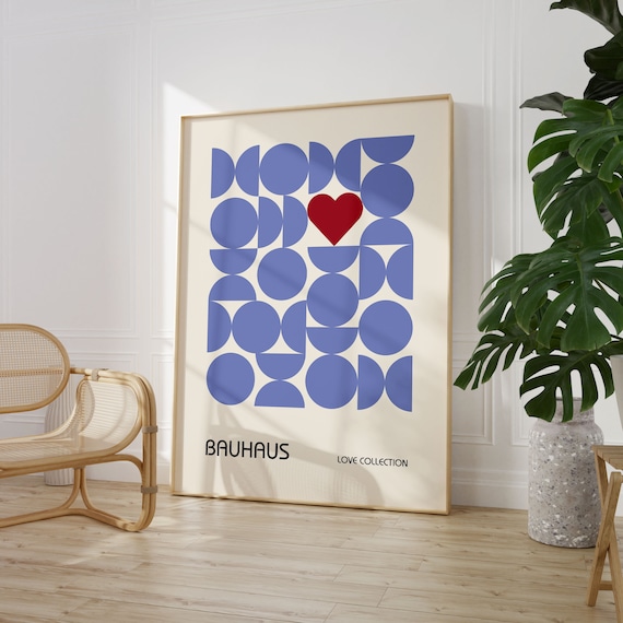 Bauhaus Lilac Geometric Love Printable Poster Maximalist Trendy Print Mid Century Modern Living Room Wall Art