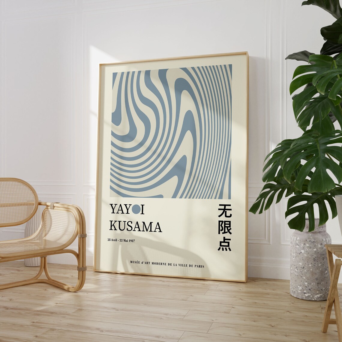 Yayoi Kusama Dusty Blue Wavy Line Swirl 1987 Paris Exhibition Poster