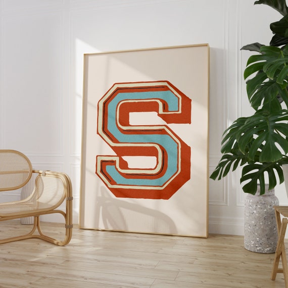 Vintage Initial Print Single Letter Alphabet Poster S Poster Eclectic Home Typography Decor Nursery Room Decor