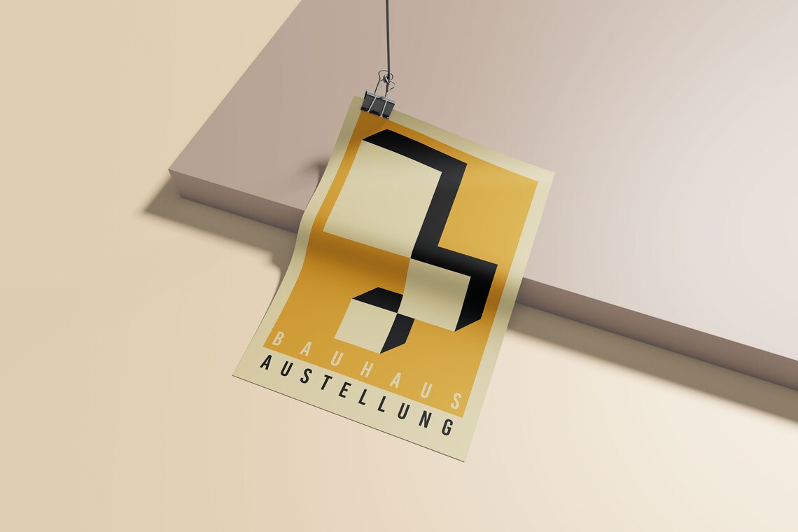 Bauhaus Ausstellung Poster Mustard Yellow Black 3D Geometric Blocks - Image 3