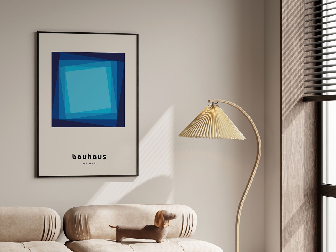 Layered Blue Square Geometric Bauhaus Weimar Mid Century Poster - Image 5