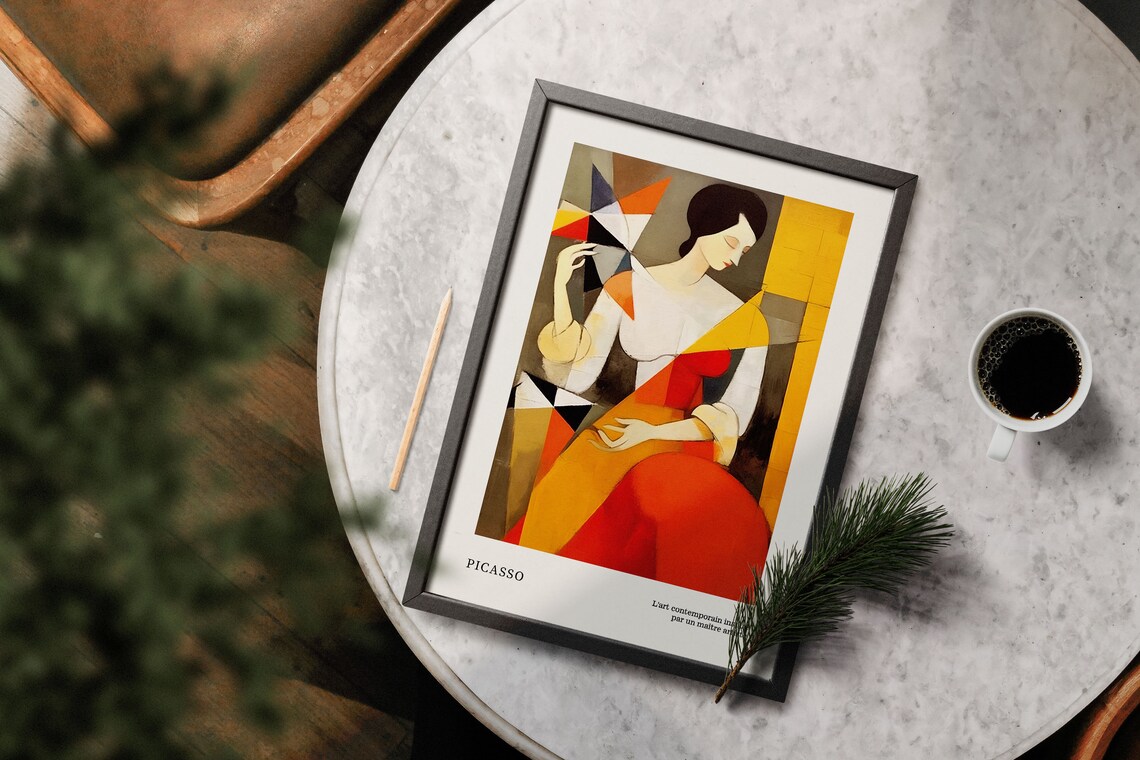 Cubist Seated Woman Holding Pinwheel in Modernist Picasso Style Poster - Image 5