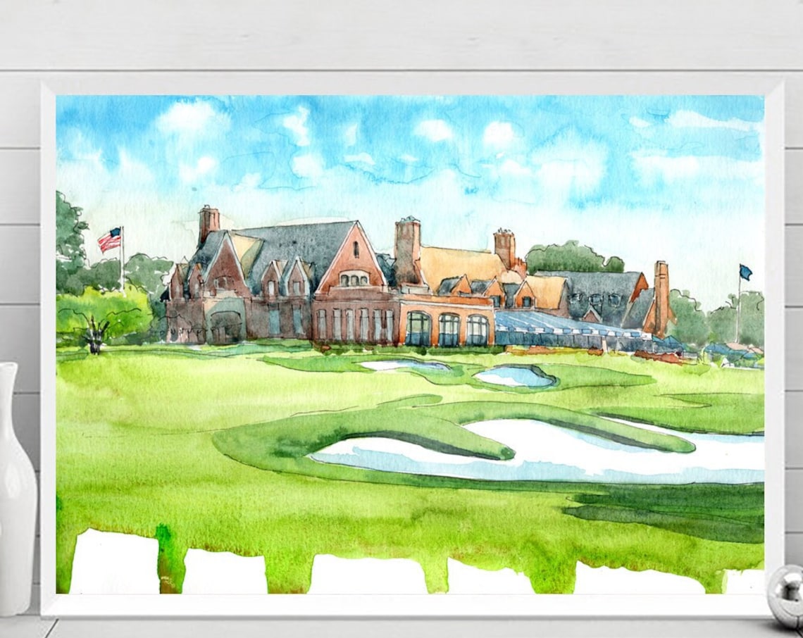 Winged Foot Golf Club Watercolor, Mamaroneck NY Art Print