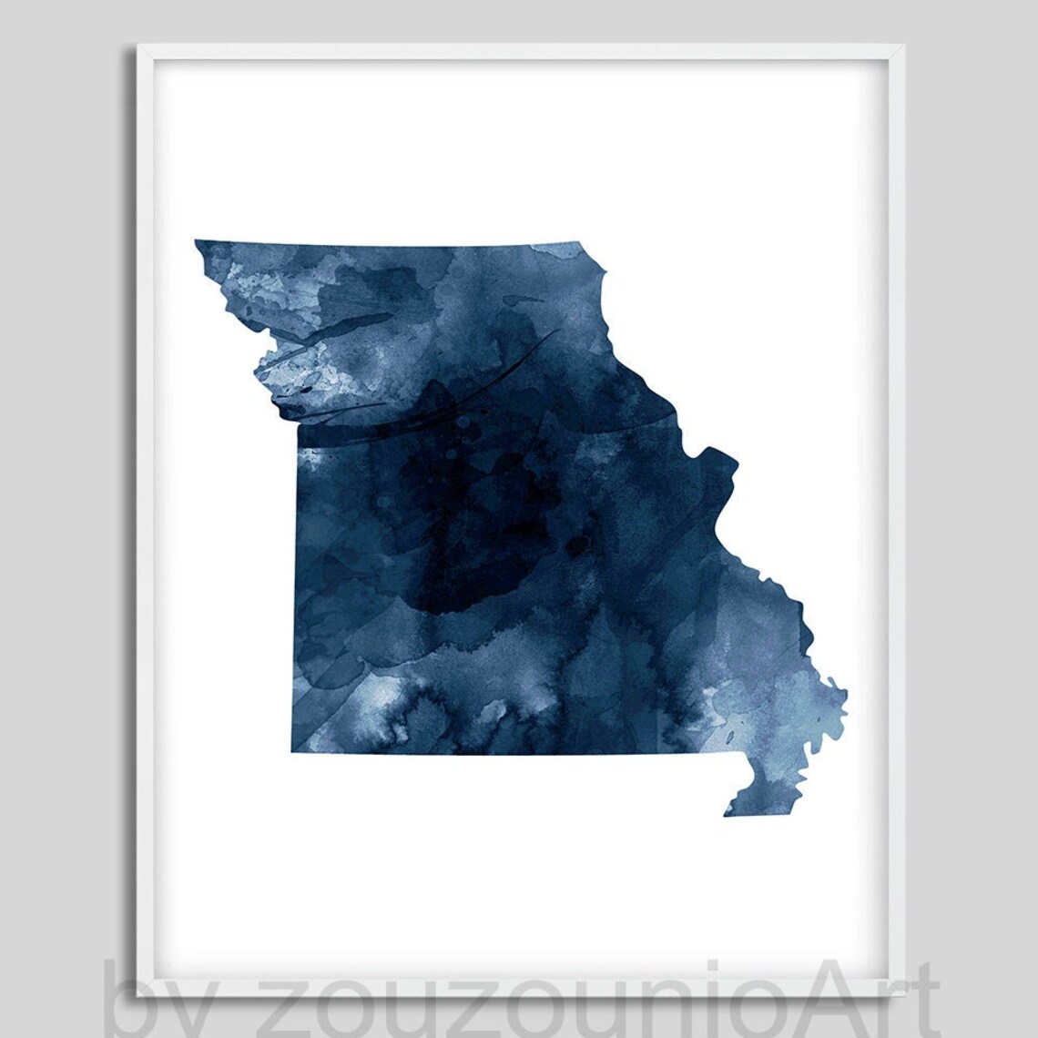 Missouri State Map Silhouette Watercolor, Poster Print