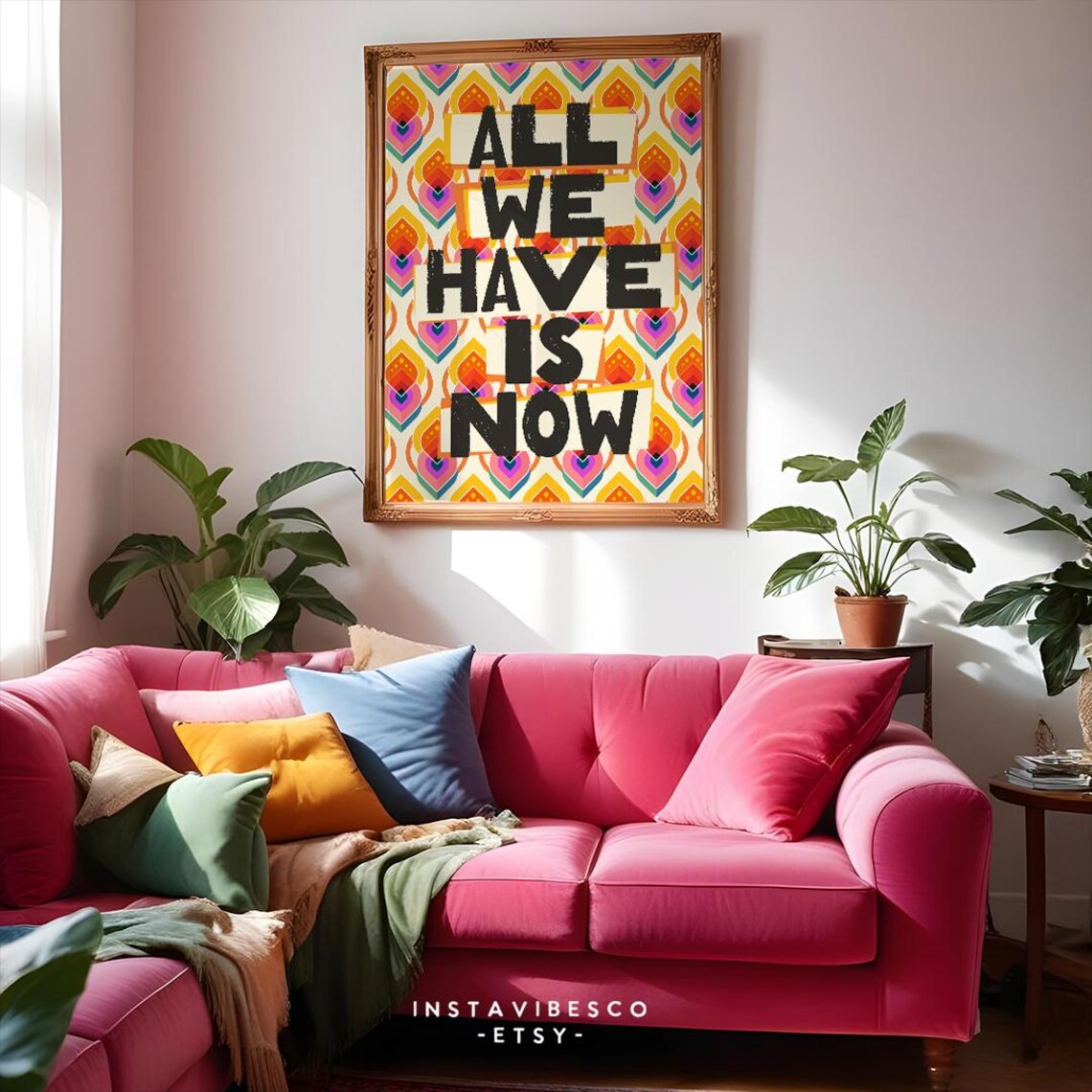 All We Have Is Now Bold Type on Retro Floral Pattern Mindfulness Poster - Image 3