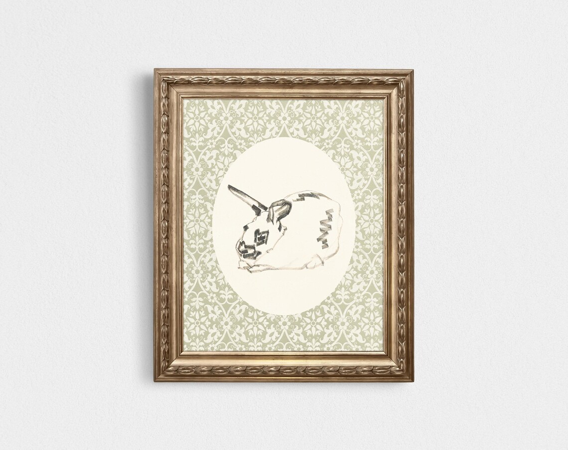 Cute Bunny Art Green Spring Nursery Print Easter Rabbit Wall Art - Image 4