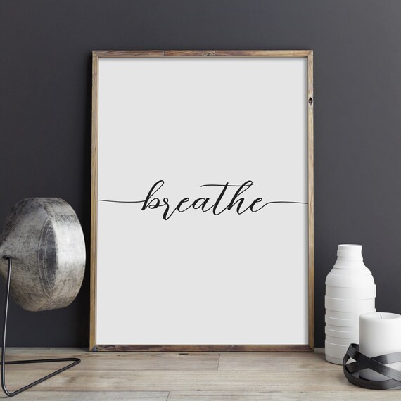 Breathe Single Word Script Poster Minimalist Yoga Meditation Art