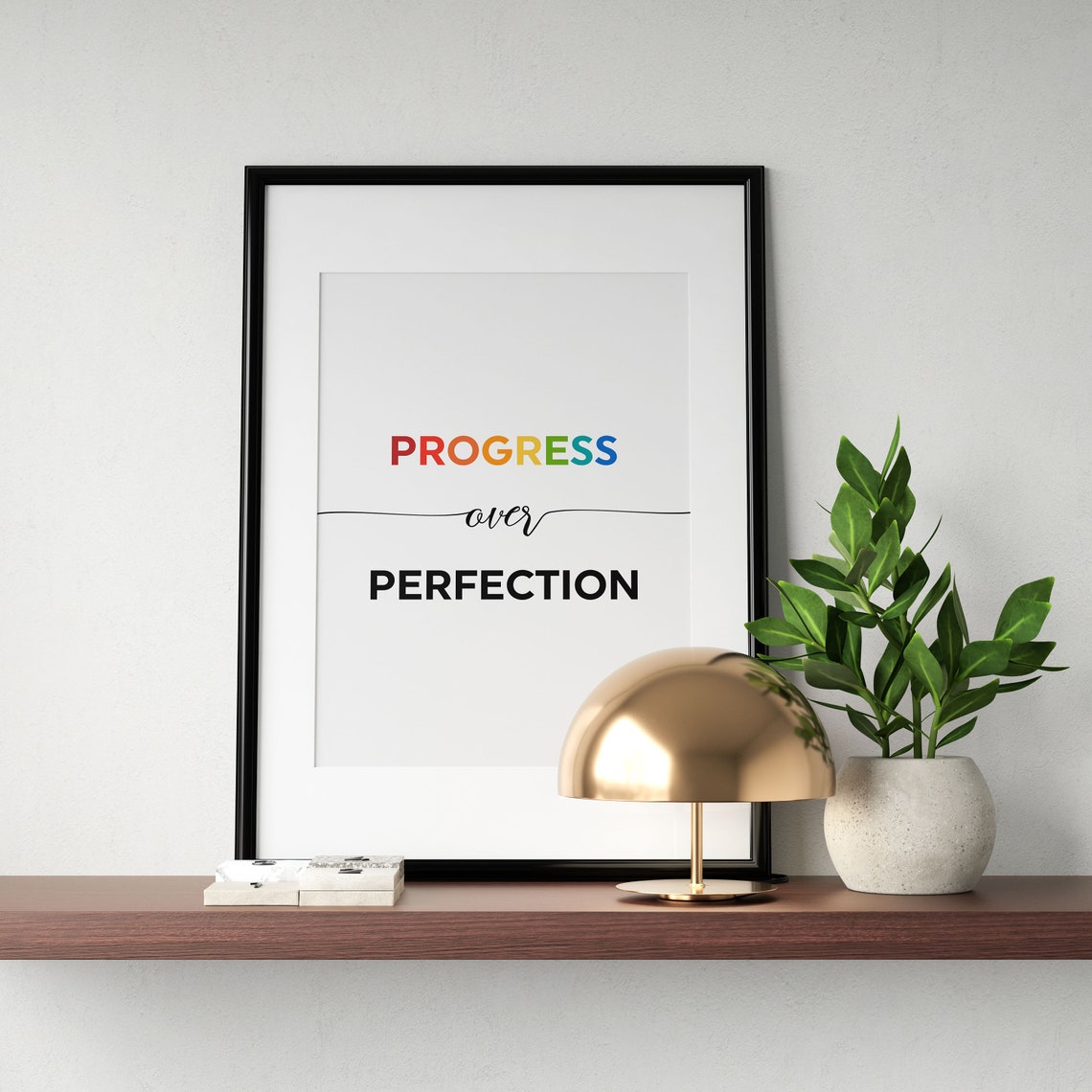 Progress Over Perfection Rainbow Uplifting Mantra Quote Poster - Image 3