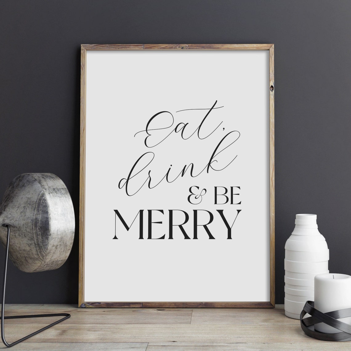 Eat Drink And Be Merry Christmas Holiday Script Kitchen Poster - Image 2