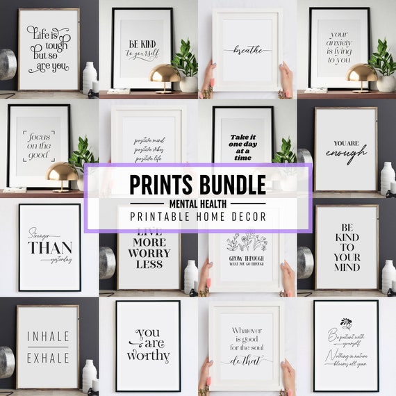 Mental Health 16 Poster Bundle Set Minimalist Typography Home Decor