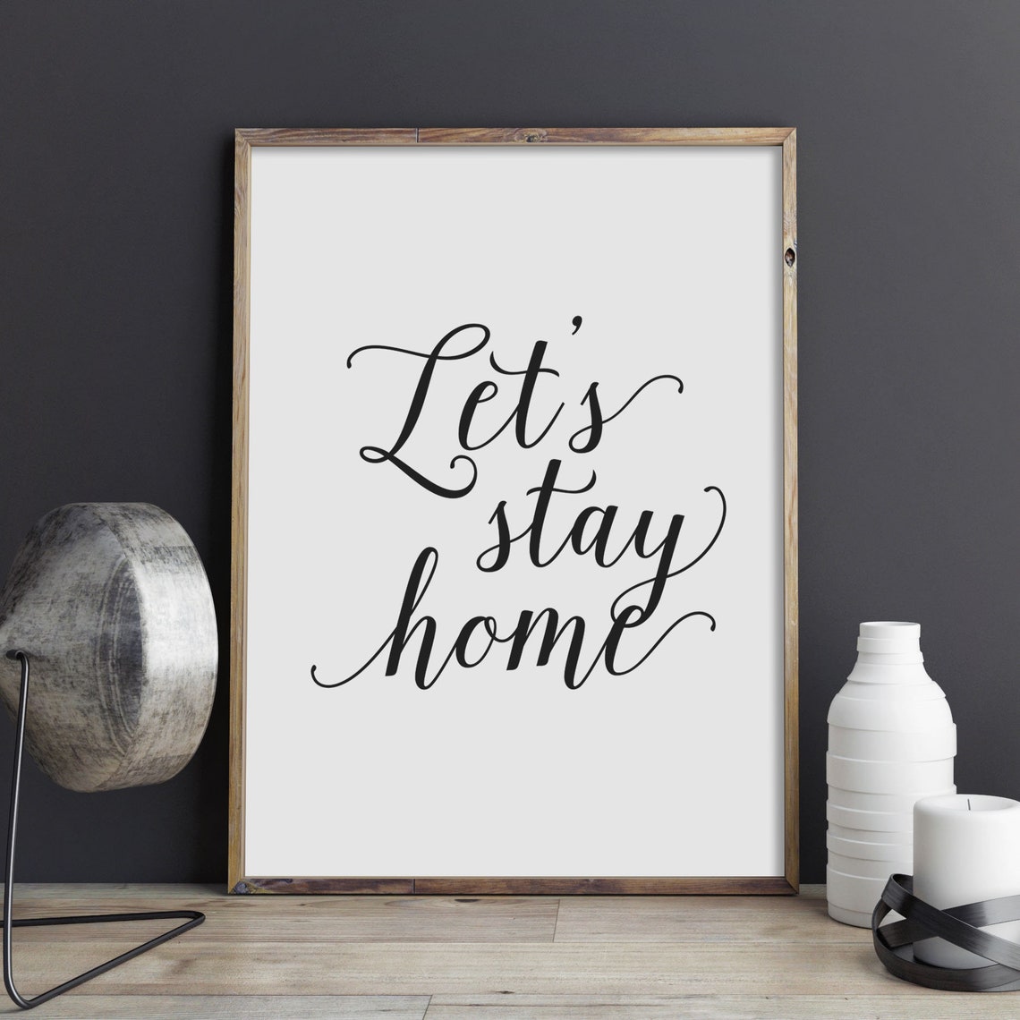 Lets Stay Home Cozy Script Introvert Home Decor Typography Poster - Image 2