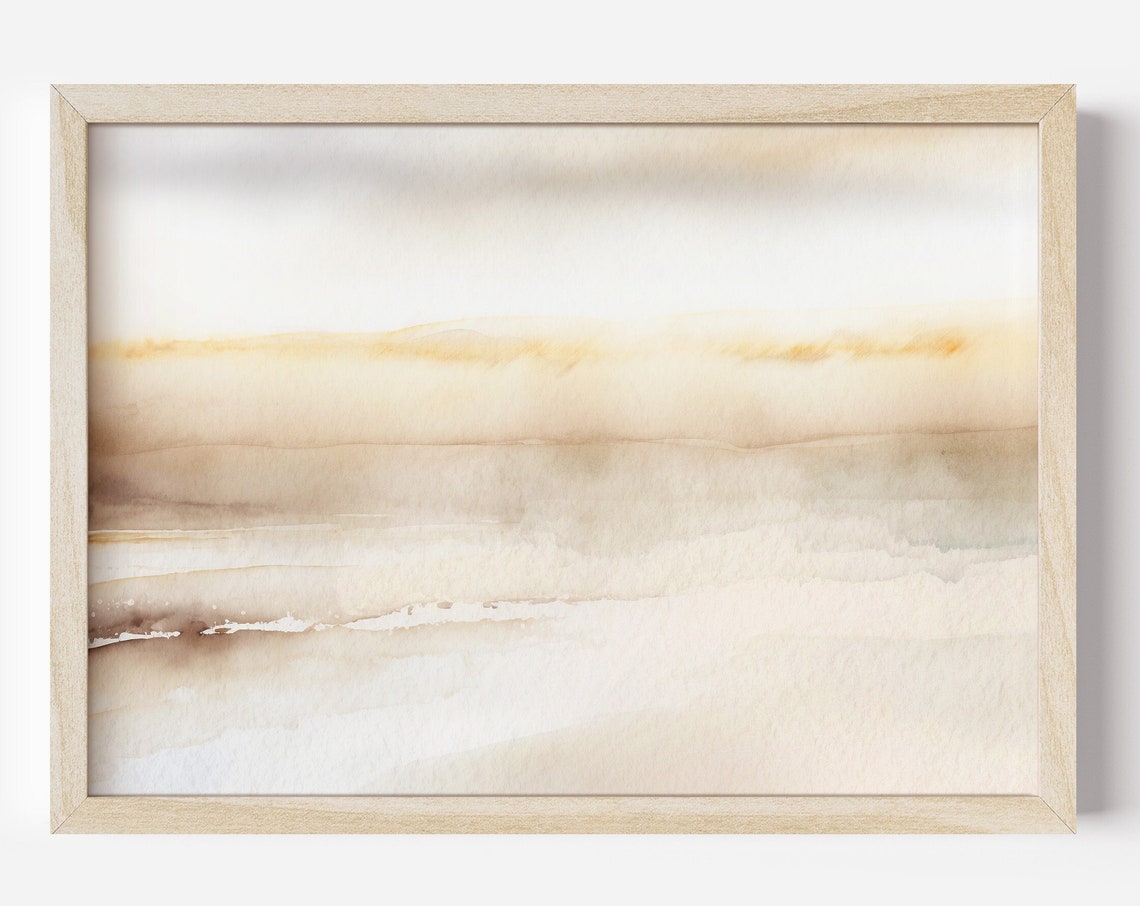 Neutral Beige Watercolor Abstract Landscape Minimalist Calm Art Poster