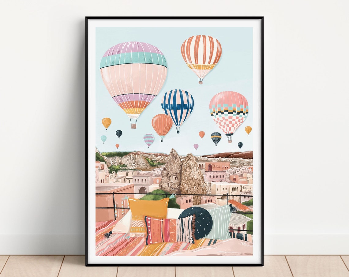 Cappadocia Hot Air Balloons Colorful Turkey Travel Art Poster