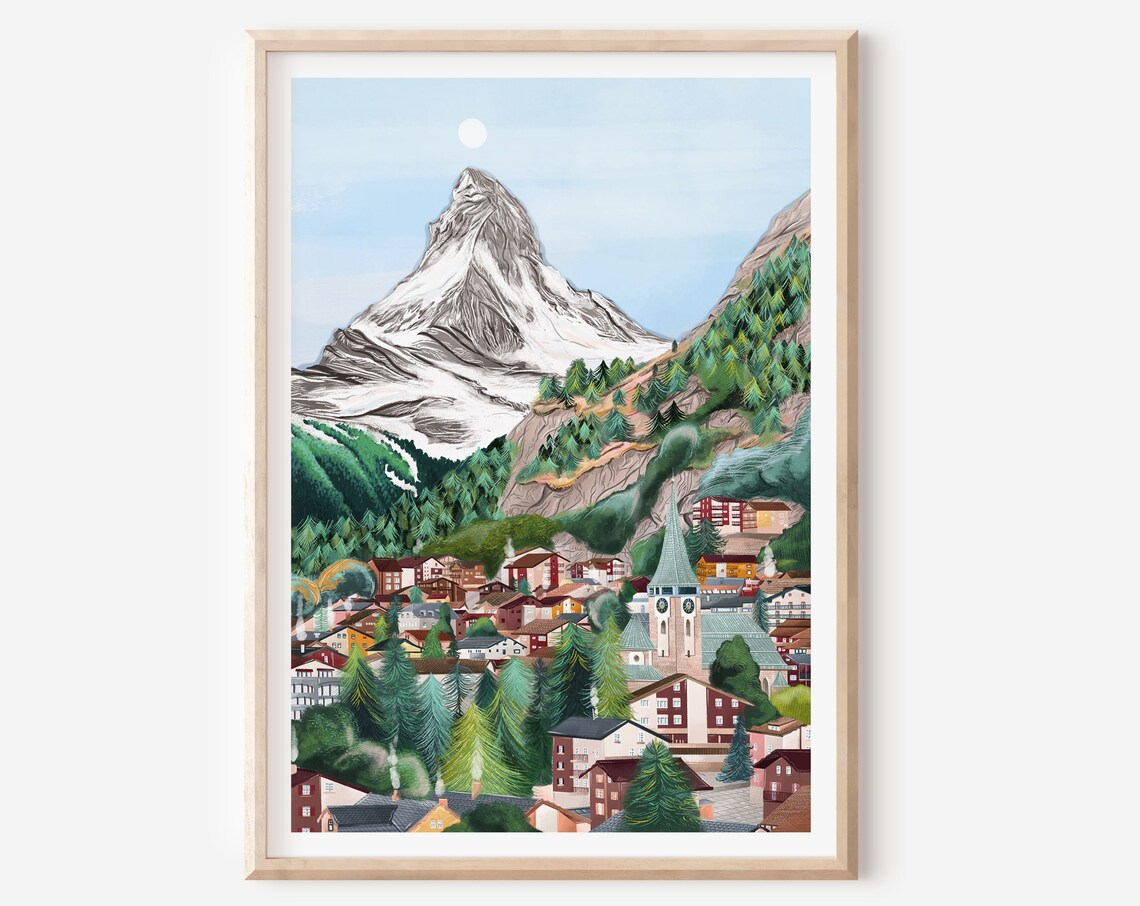 Switzerland Summer Travel Poster, Zermatt Art Print